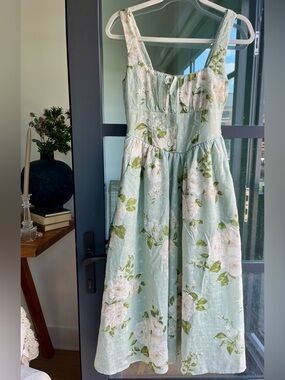 NWT Sage Green Floral Garden Cottagecore Embroidered Corset Midi Dress